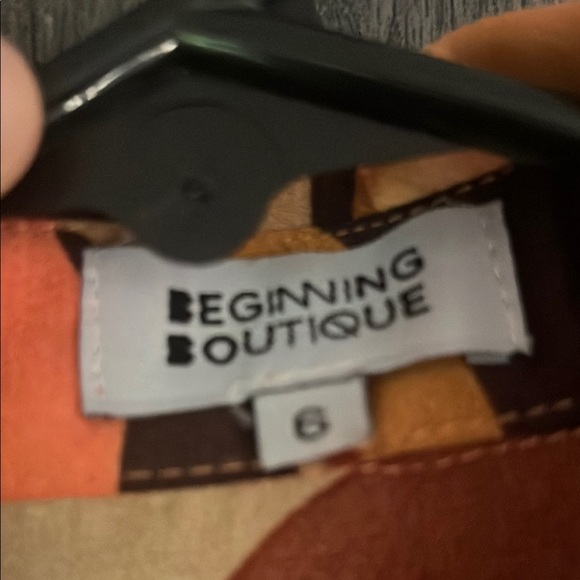 Beginning Boutique Orange and Brown Abstract Print Long Sleeve Midi Dress - Picture 2 of 4